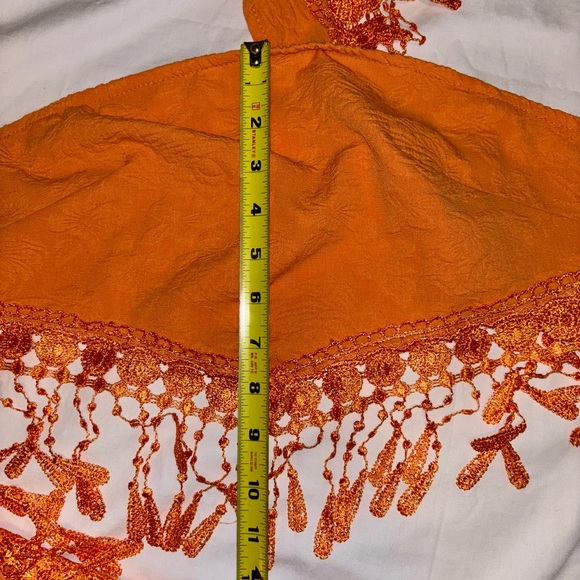 Boho Orange Fringed Cropped Bandeau Top - Picture 6 of 9
